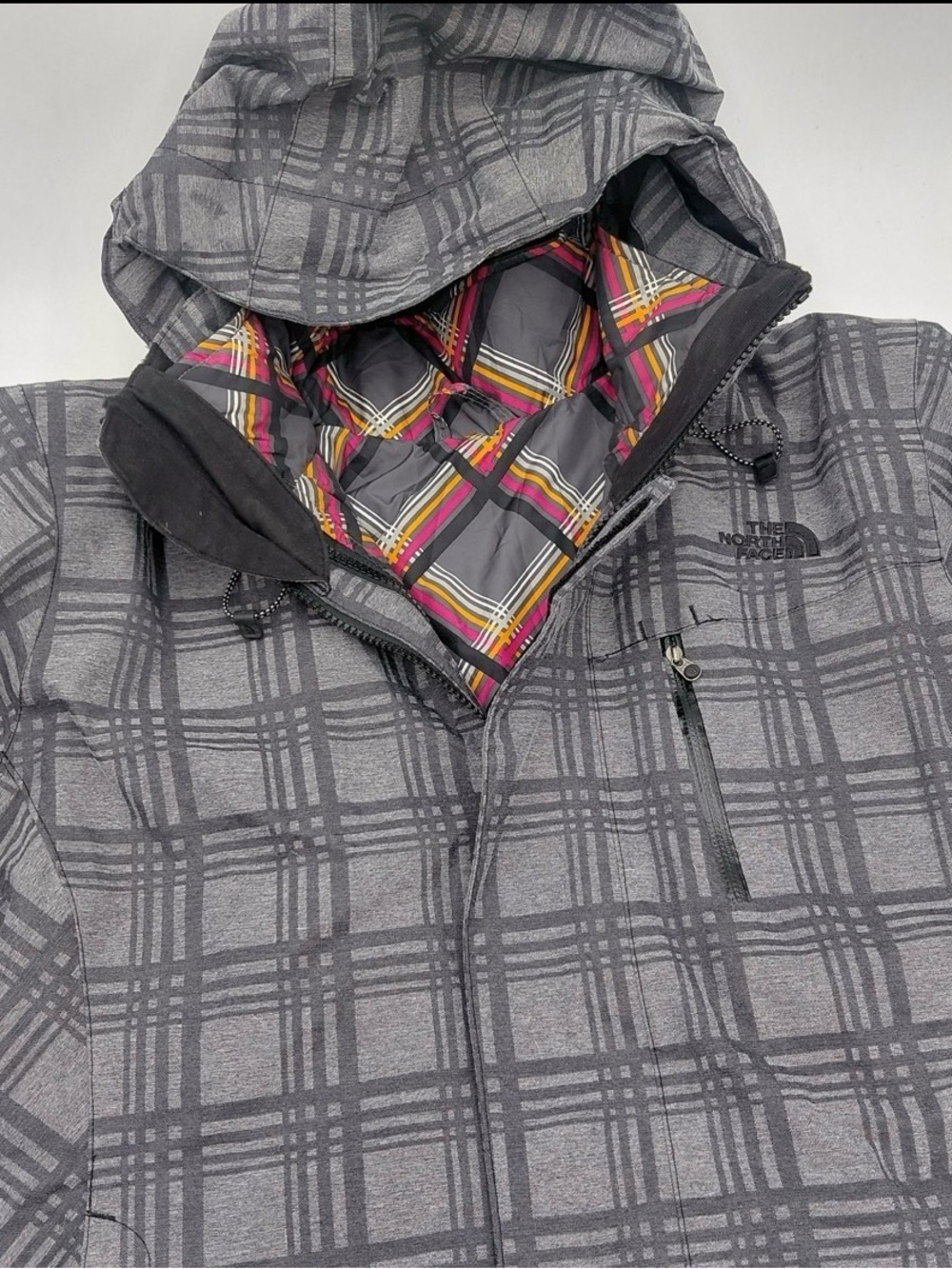 The North Face HyVent 3 in 1 Womens XL Gray Plaid Ski Snowboard Winter Jacket